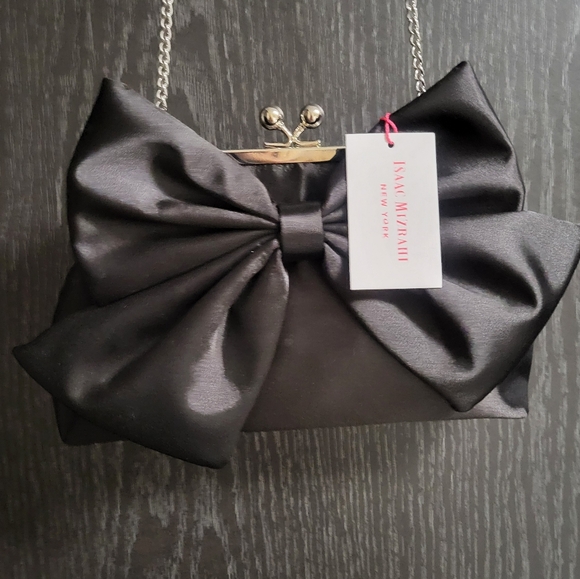 Isaac Mizrahi Black Bow Clutch Wristlet - Picture 4 of 10